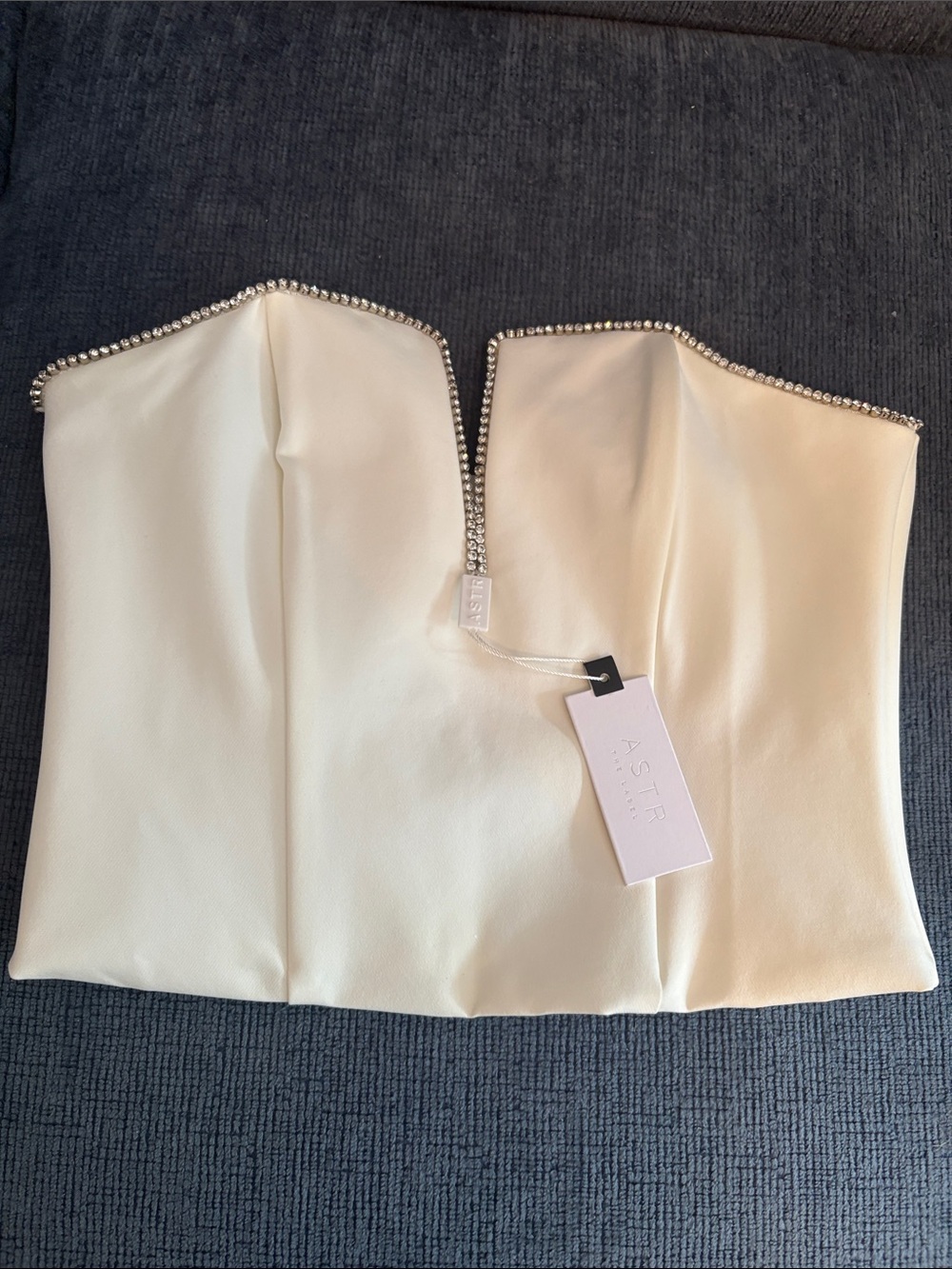 Astr Cream Strapless Bustier Top with Rhinestone Trim